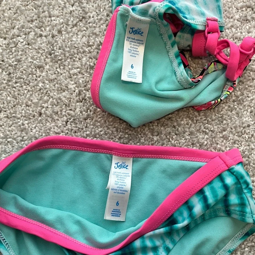 Justice Girls Size 6 Teal and Pink Kids Swim‎ Bikini